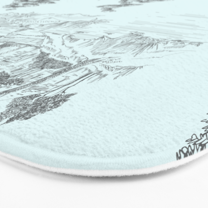 Toile de Jouy Vintage French Pastoral Light Blue & Black  Bath Mat Gallery Image 3