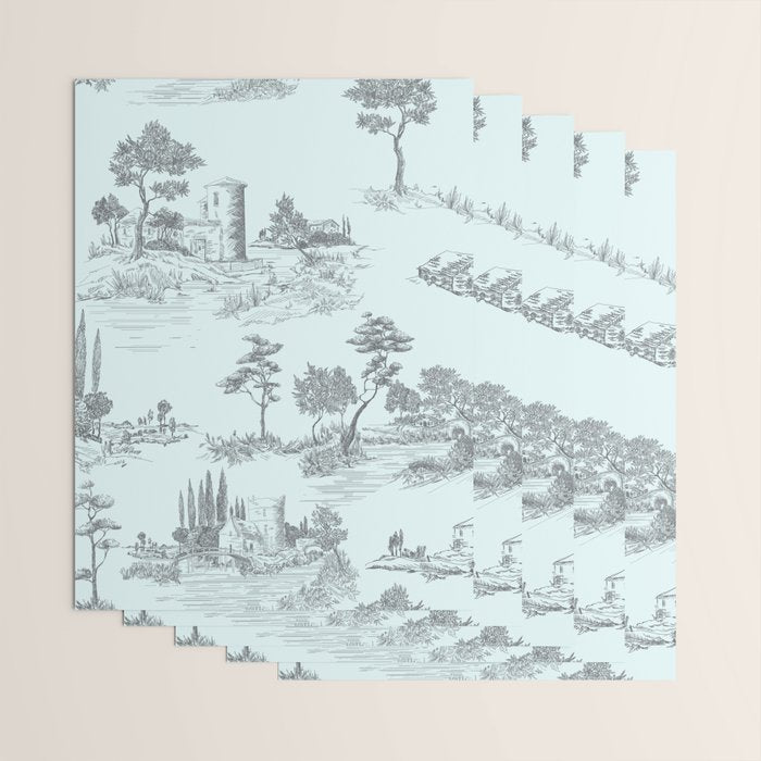 Toile de Jouy Vintage French Pastoral Light Blue & Black  Wrapping Paper Gallery Image 3