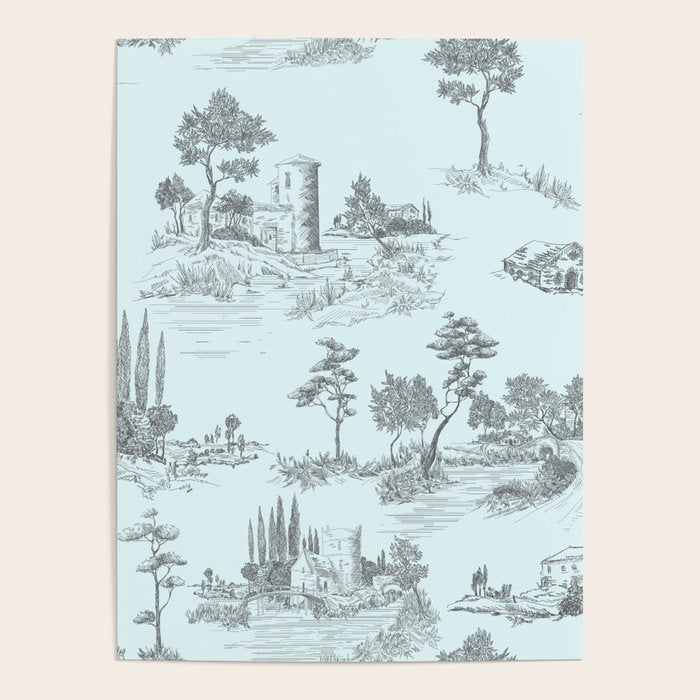 Toile de Jouy Vintage French Pastoral Light Blue & Black  Poster Gallery Image 4