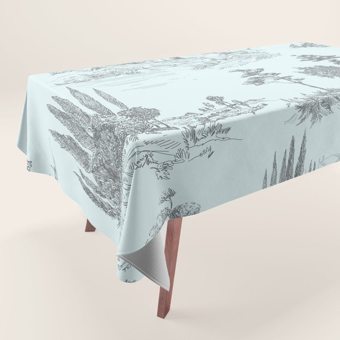 Toile de Jouy Vintage French Pastoral Light Blue & Black  Tablecloth Gallery Image 1