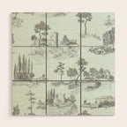 Toile de Jouy Vintage French Pastoral Light Blue & Black  Wood Wall Art Gallery Image 1