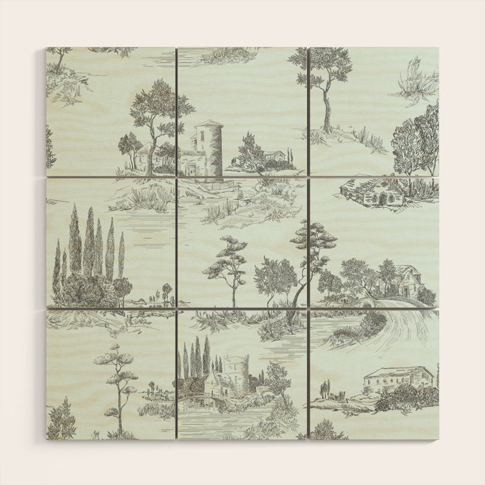 Toile de Jouy Vintage French Pastoral Light Blue & Black  Wood Wall Art Gallery Image 1