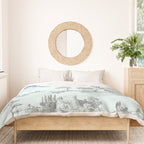 Toile de Jouy Vintage French Pastoral Light Blue & Black  Duvet Cover Gallery Image 3