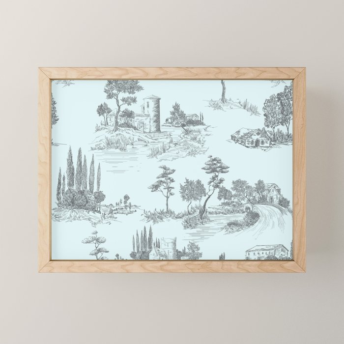 Toile de Jouy Vintage French Pastoral Light Blue & Black  Mini Art Print Gallery Image 1