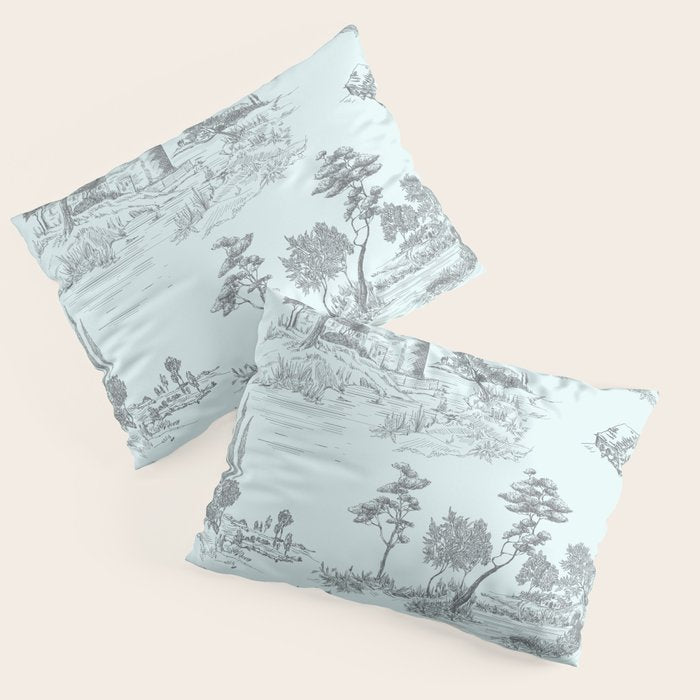 Toile de Jouy Vintage French Pastoral Light Blue & Black  Pillow Sham Gallery Image 3