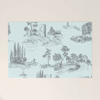 Toile de Jouy Vintage French Pastoral Light Blue & Black  Welcome Mat Gallery Image 1
