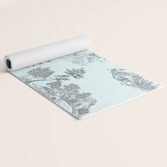 Toile de Jouy Vintage French Pastoral Light Blue & Black  Yoga Mat Gallery Image 2