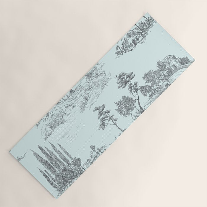 Toile de Jouy Vintage French Pastoral Light Blue & Black  Yoga Mat Gallery Image 1
