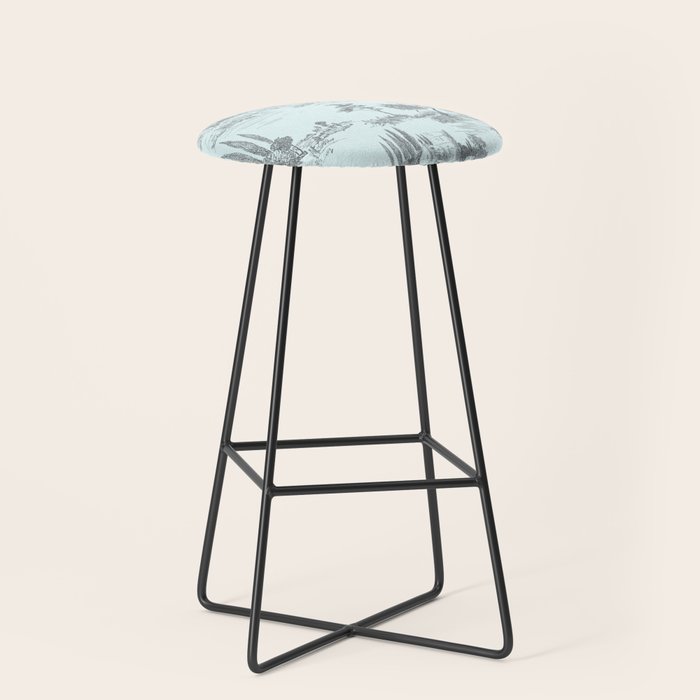 Toile de Jouy Vintage French Pastoral Light Blue & Black  Stool Gallery Image 1