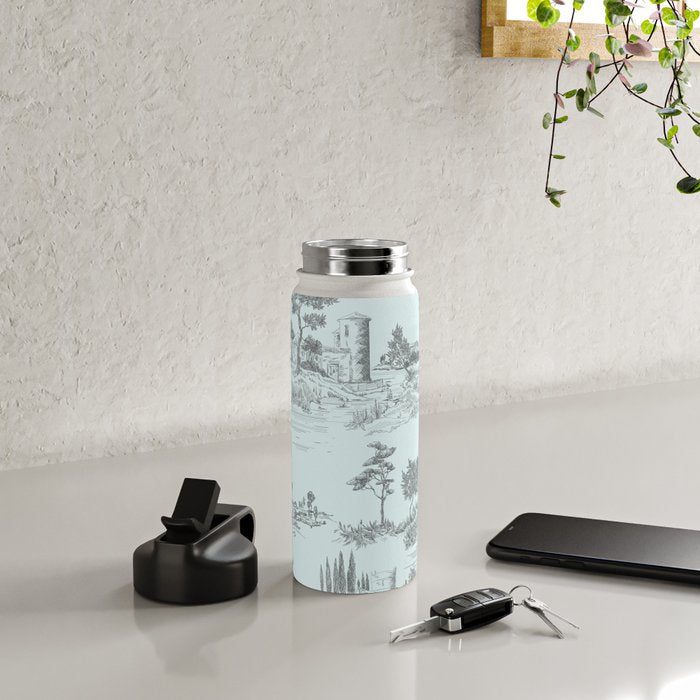 Toile de Jouy Vintage French Pastoral Light Blue & Black  Water Bottle Gallery Image 4