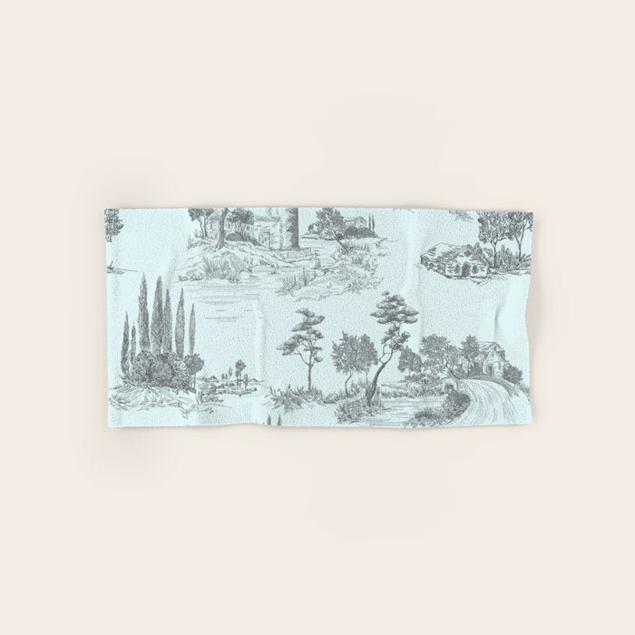 Toile de Jouy Vintage French Pastoral Light Blue & Black  Towels Gallery Image 1