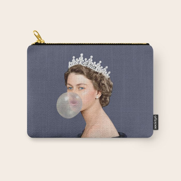 Queen Elizabeth in blue satin blowing a bubble gum Carry All Pouch Gallery Image 1