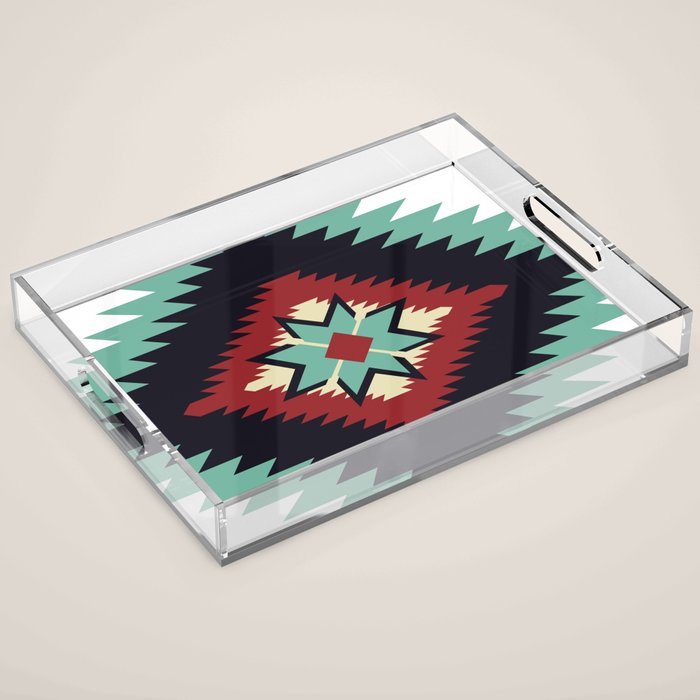 Southwest Santa Fe Geometric Tribal Indian Pattern Acrylic Tray Gallery Image 1