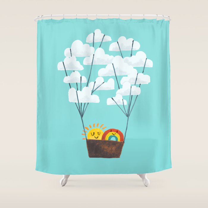 Hot cloud balloon - sun and rainbow Shower Curtain Gallery Image 1