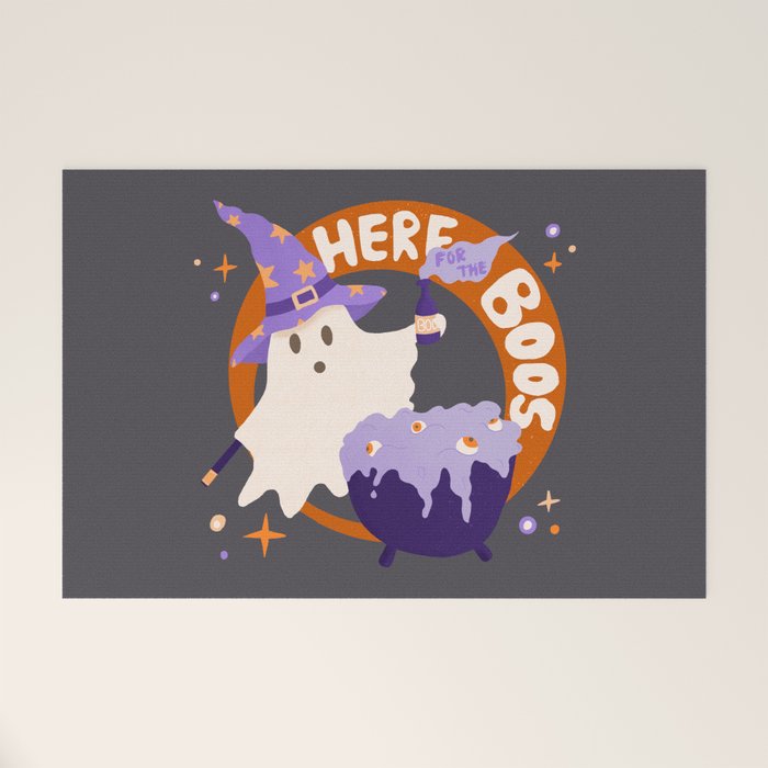 Here for the boos - cute witchy ghost Welcome Mat Gallery Image 1