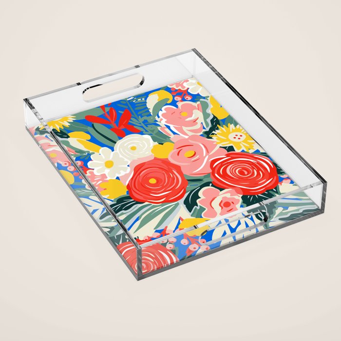 Colorful nature flower art pattern Acrylic Tray Gallery Image 1