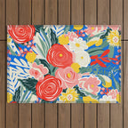 Colorful nature flower art pattern Outdoor Rug Gallery Image 1