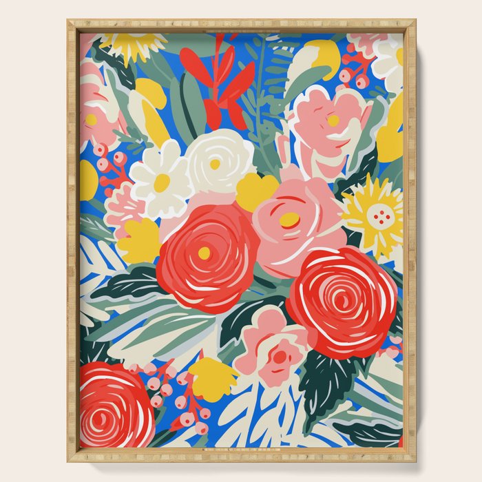 Colorful nature flower art pattern Serving Tray Gallery Image 1