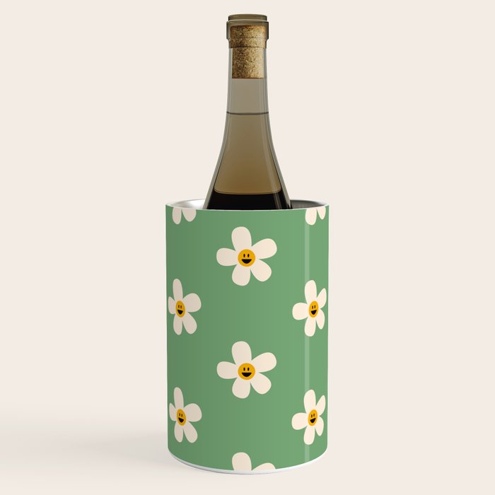 Retro Happy Daisy Flower in Green Wine Chiller Gallery Image 1