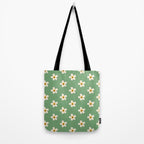 Retro Happy Daisy Flower in Green Tote Bag Gallery Image 2