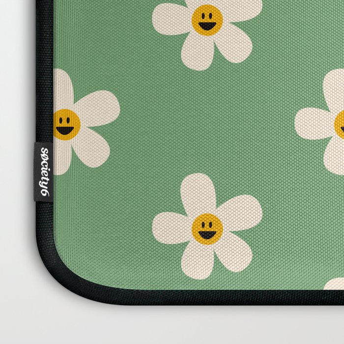 Retro Happy Daisy Flower in Green Laptop Sleeve Gallery Image 3