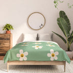 Retro Happy Daisy Flower in Green Comforter Gallery Image 3