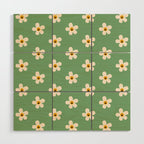 Retro Happy Daisy Flower in Green Wood Wall Art Gallery Image 1