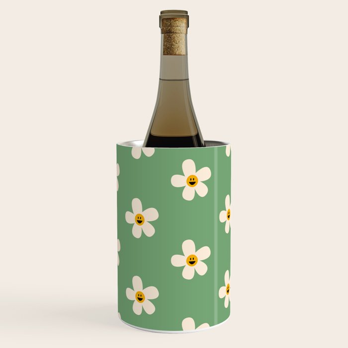 Retro Happy Daisy Flower in Green Wine Chiller Gallery Image 3