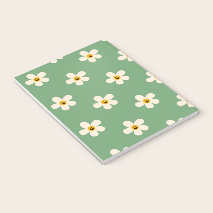 Retro Happy Daisy Flower in Green Notebook Gallery Image 3