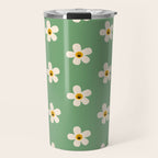 Retro Happy Daisy Flower in Green Travel Mug Gallery Image 1