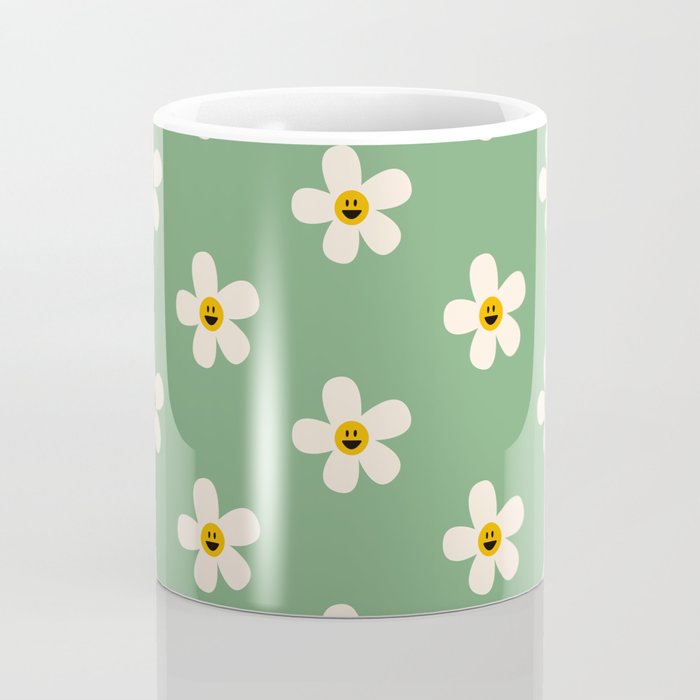 Retro Happy Daisy Flower in Green Coffee Mug Gallery Image 4