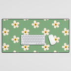 Retro Happy Daisy Flower in Green Desk Mat Gallery Image 1