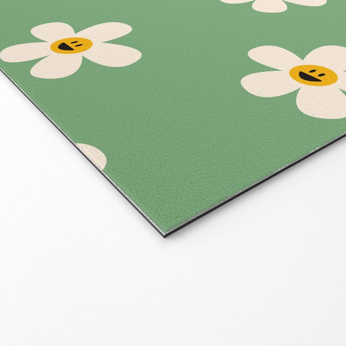 Retro Happy Daisy Flower in Green Welcome Mat Gallery Image 2