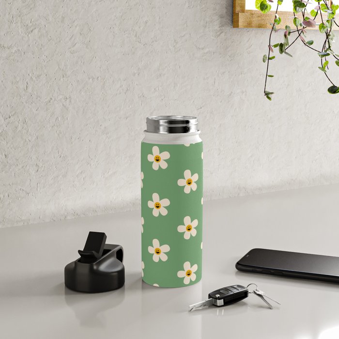 Retro Happy Daisy Flower in Green Water Bottle Gallery Image 4