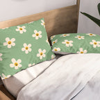 Retro Happy Daisy Flower in Green Pillow Sham Gallery Image 2