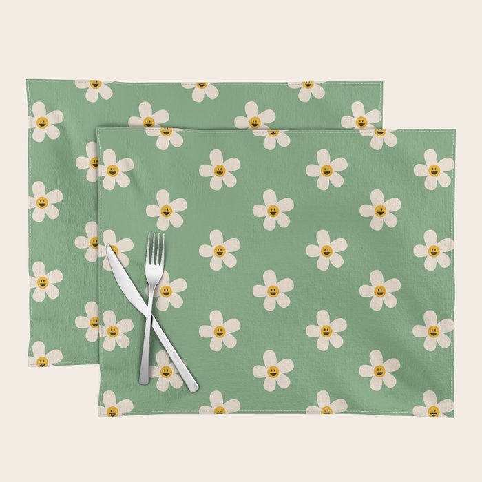 Retro Happy Daisy Flower in Green Placemat Gallery Image 1