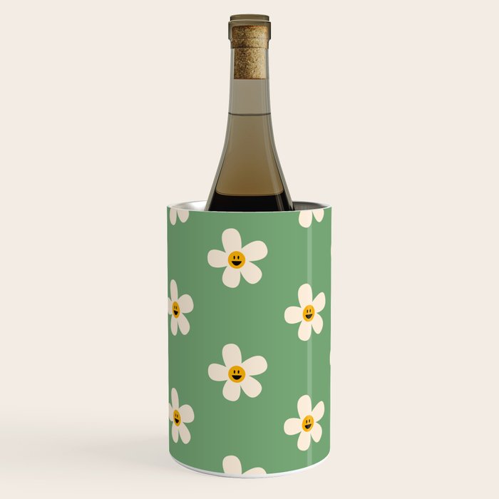 Retro Happy Daisy Flower in Green Wine Chiller Gallery Image 2