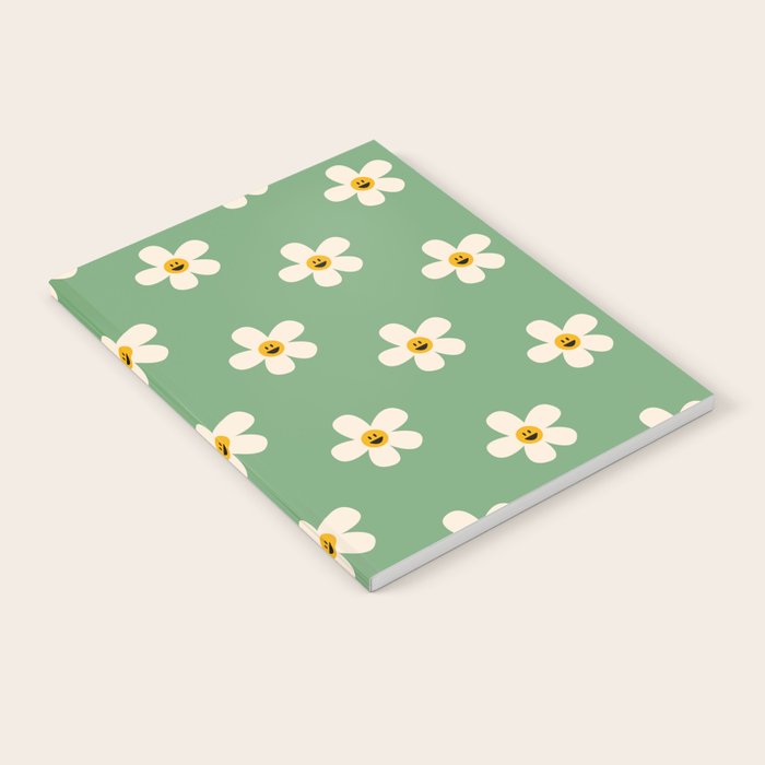 Retro Happy Daisy Flower in Green Notebook Gallery Image 2