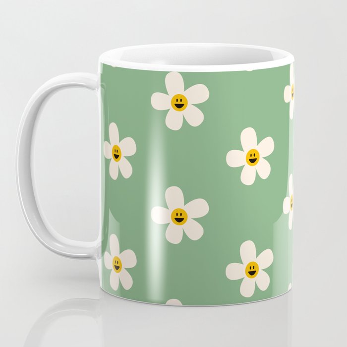 Retro Happy Daisy Flower in Green Coffee Mug Gallery Image 3