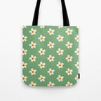 Retro Happy Daisy Flower in Green Tote Bag Gallery Image 1