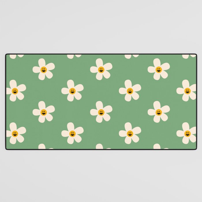Retro Happy Daisy Flower in Green Desk Mat Gallery Image 3