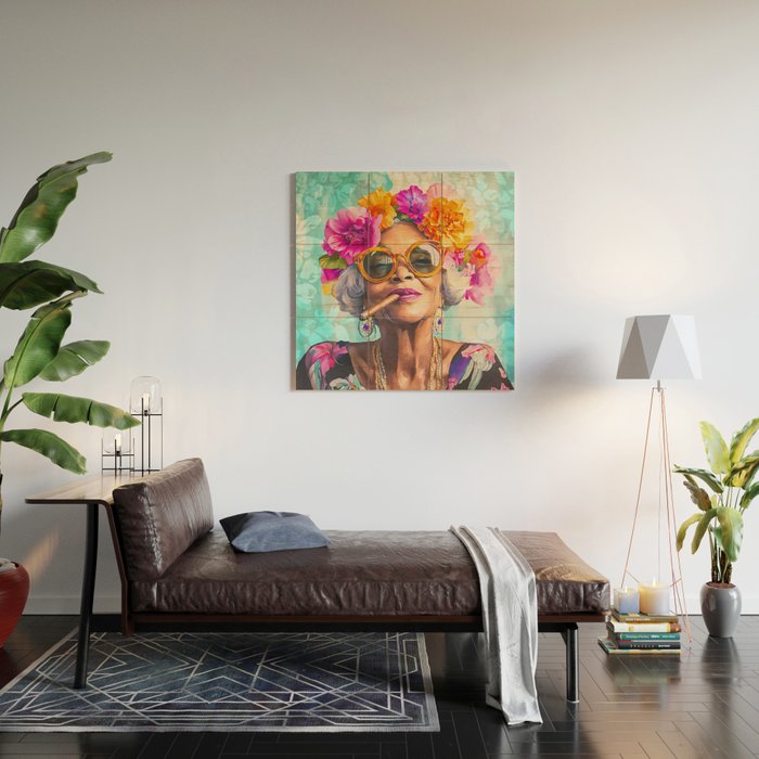 Joie De Vivre Ageless Style Flower Power Woman Portrait Wood Wall Art Gallery Image 2