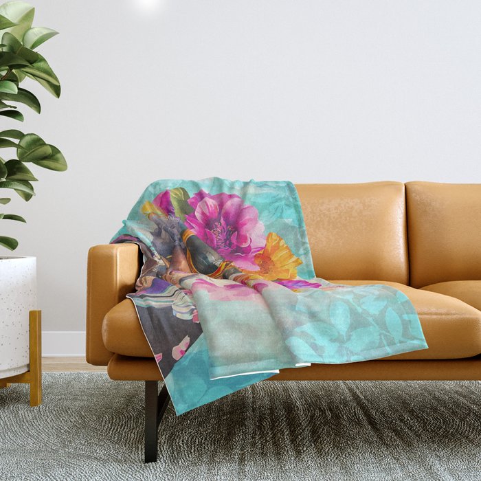 Joie De Vivre Ageless Style Flower Power Woman Portrait Throw Blanket Gallery Image 1