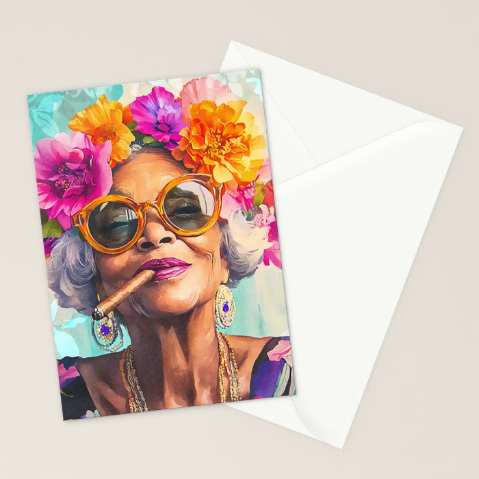Joie De Vivre Ageless Style Flower Power Woman Portrait Stationery Card Gallery Image 2
