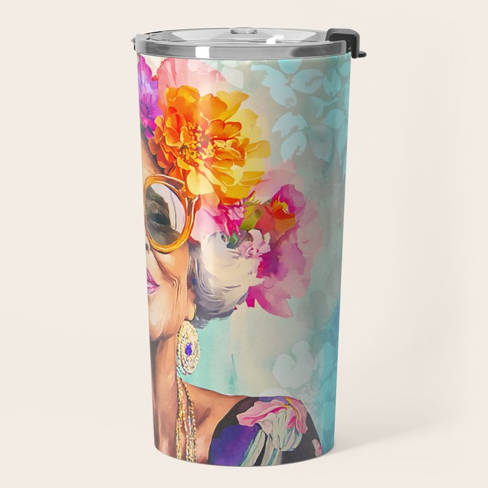 Joie De Vivre Ageless Style Flower Power Woman Portrait Travel Mug Gallery Image 2