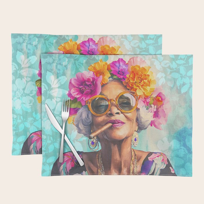 Joie De Vivre Ageless Style Flower Power Woman Portrait Placemat Gallery Image 1