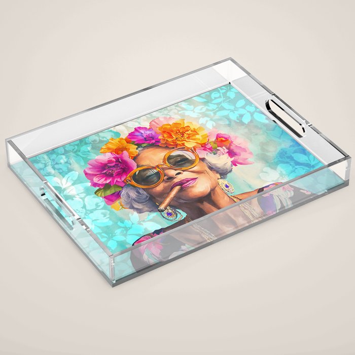 Joie De Vivre Ageless Style Flower Power Woman Portrait Acrylic Tray Gallery Image 1