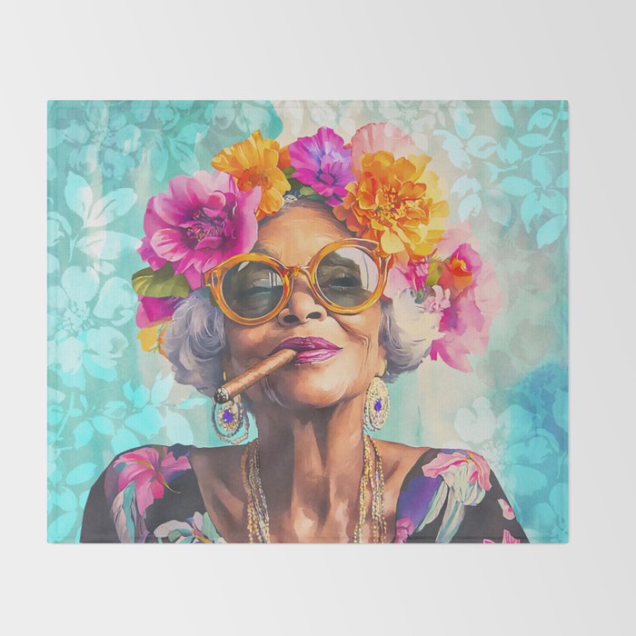 Joie De Vivre Ageless Style Flower Power Woman Portrait Throw Blanket Gallery Image 2