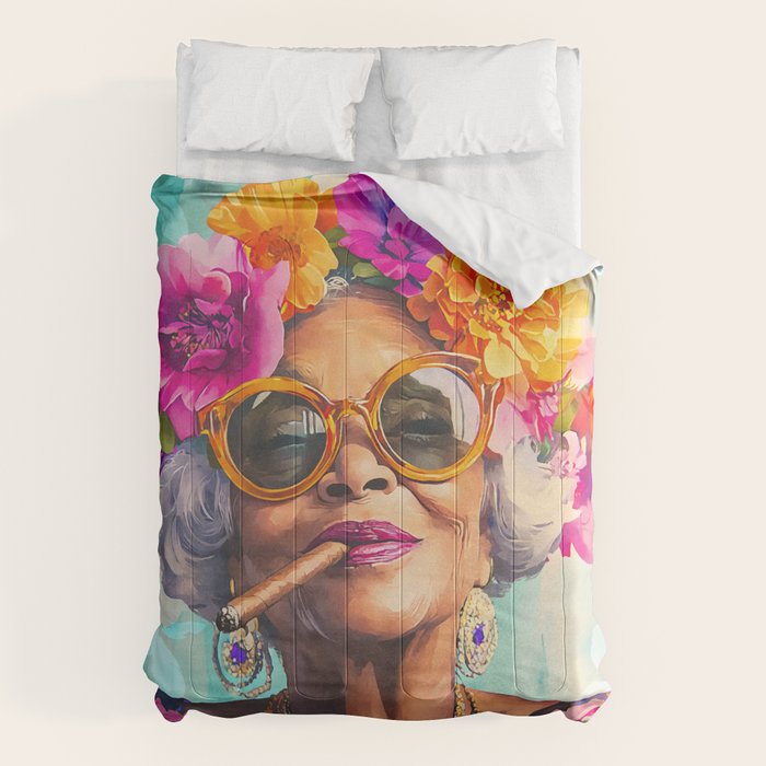Joie De Vivre Ageless Style Flower Power Woman Portrait Comforter Gallery Image 1