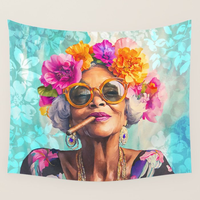 Joie De Vivre Ageless Style Flower Power Woman Portrait Wall Tapestry Gallery Image 1